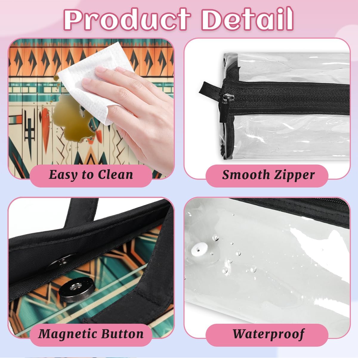 Pardick 旅行用トイレタリーバッグ ボーホー アステカ コスメティックバッグ オーガナイザー 折りたたみ式 防水 メイクアップ