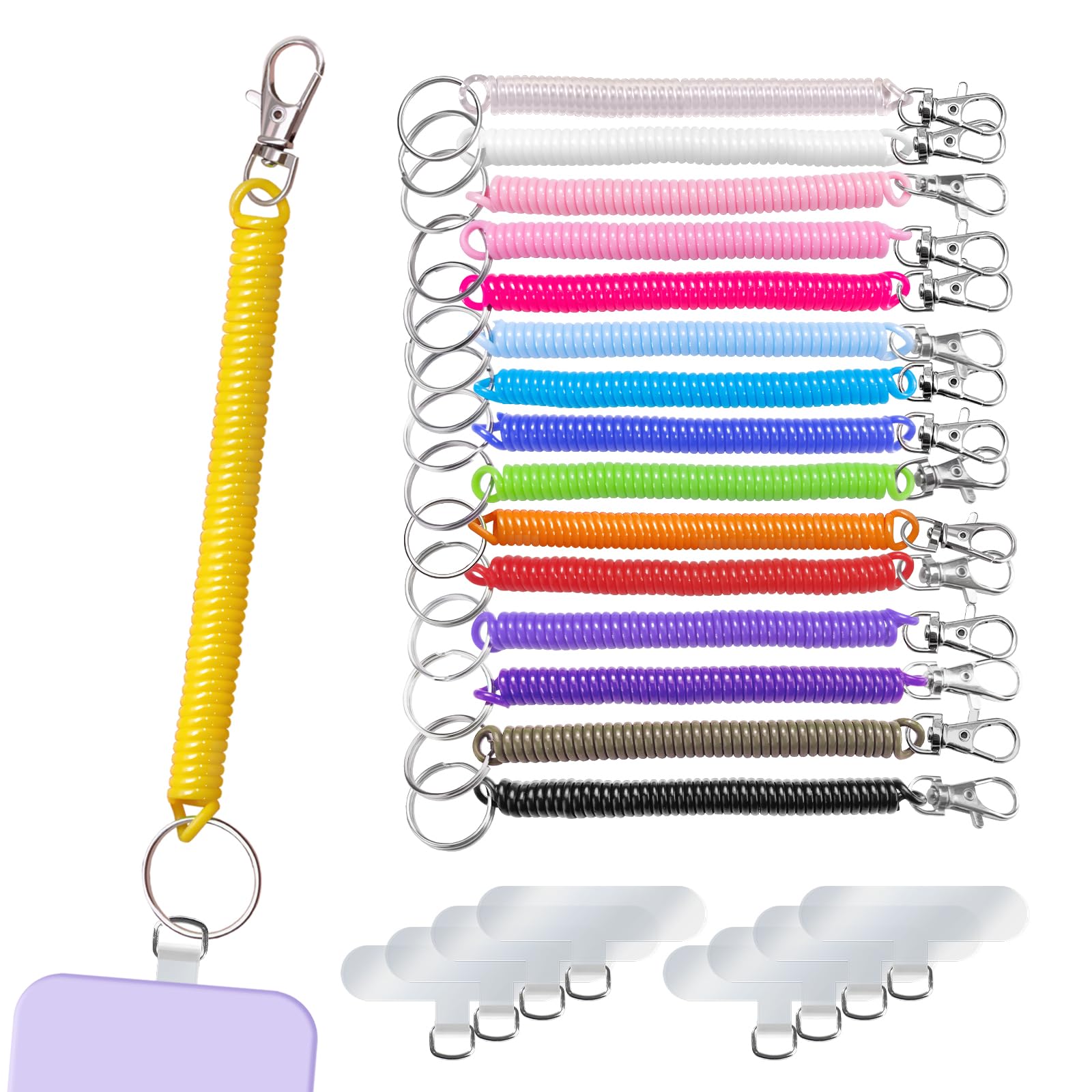 Modixun Unisex 16 Colors 16 Pack Retractable Spiral Spring Coil Keychain, Anti-Lost Stretchy Cord Leash Safety Key Chain With Tether Tabs, Wrist Lanyards For Keys Wallet Cellphone,
