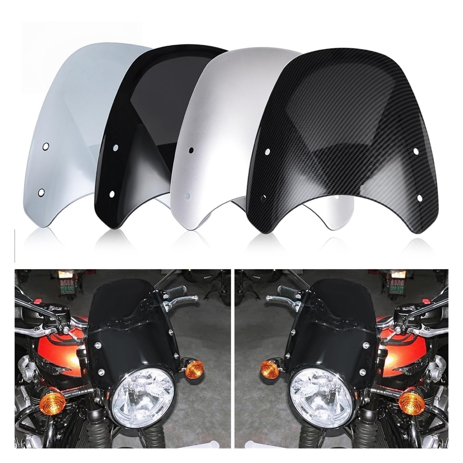 Moto Pare-Brise pour Bonneville T100 T120 1200cc T 100 Thruxton 900 SR500, Déflecteur De Vent Carénage Phare Pare-Brise Bulle/Saute Vent Compatible avec