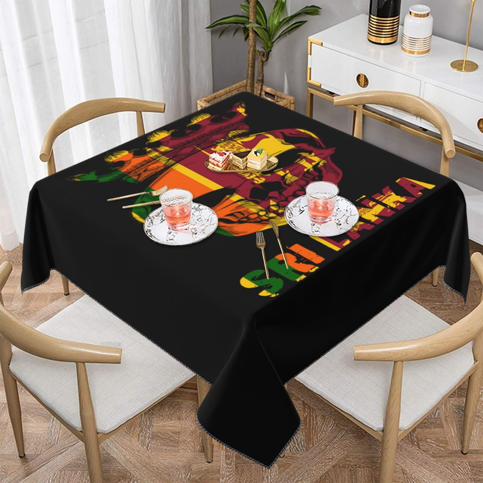 Vintage Sri Lanka Sri Lankan King Skull 55 - Inch Square Tablecloth - Wrinkle - Resistant Polyester Table Cover for Dining Room, Parties & Events