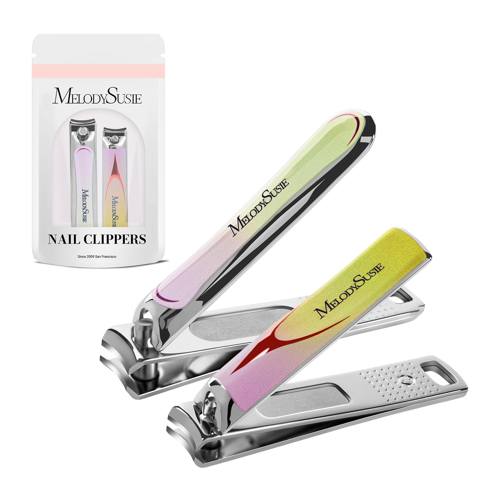 MelodySusie Nail Clippers Set 2 in 1 Toenail Clippers Nail Clippers for Women Ultra Sharp Stainless Steel Fingernail