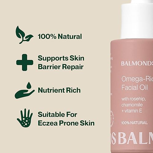 Miniatura 6 de Balmonds Aceite facial rico en Omega, aceite de piel 100% natural para piel seca y sensible, sin fragancia y fabricado con aceite de vitamina E,