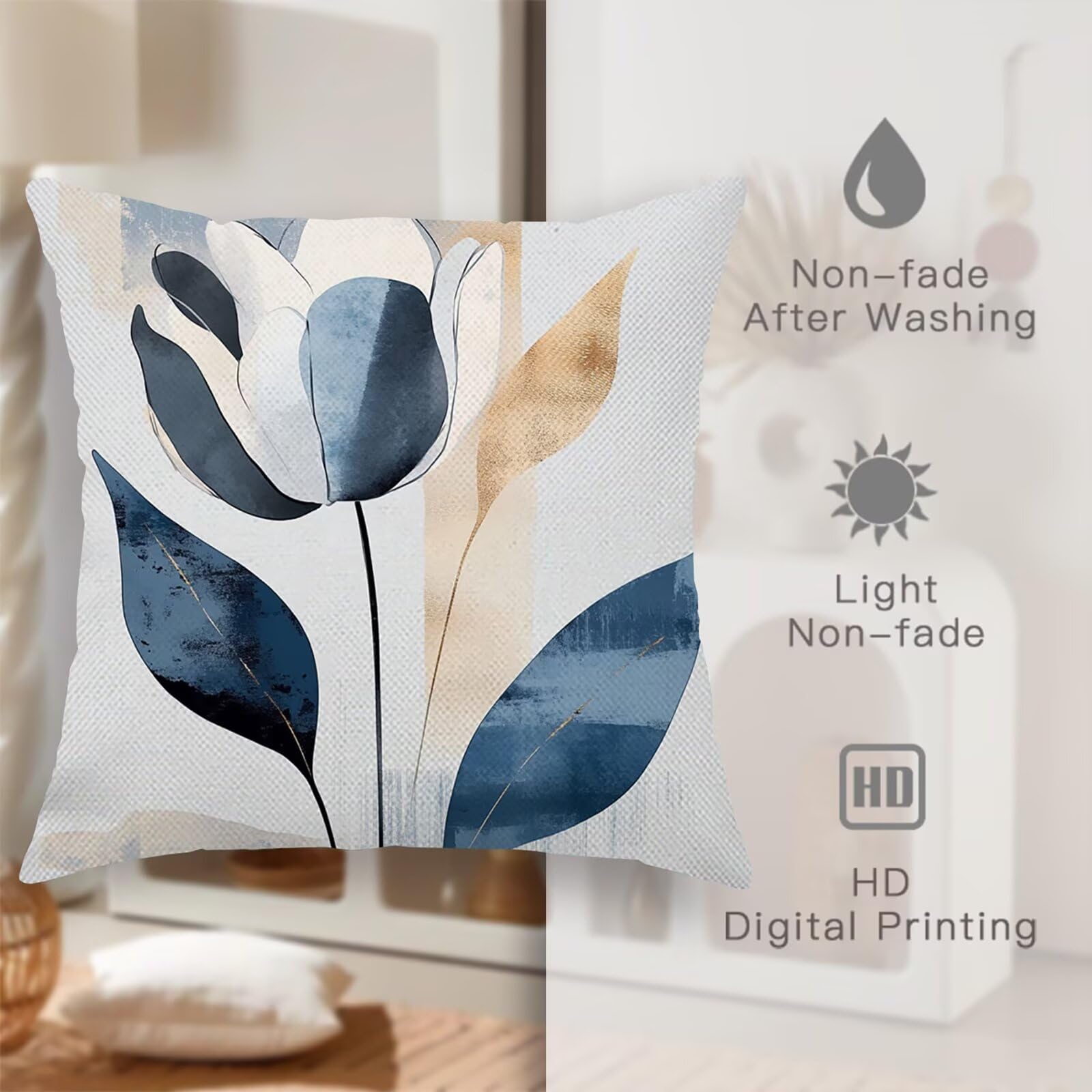 Kissenbezug 60X60cm 4er Set Sommer Outdoor Kissenbezug Grau Dekokissen Sofakissen Blume Kopfkissenbezug Kuschelkissen für Drinnen und DraußEn Perfekte Deko Kissen Wohnzimmer und Garten pillow case C-6