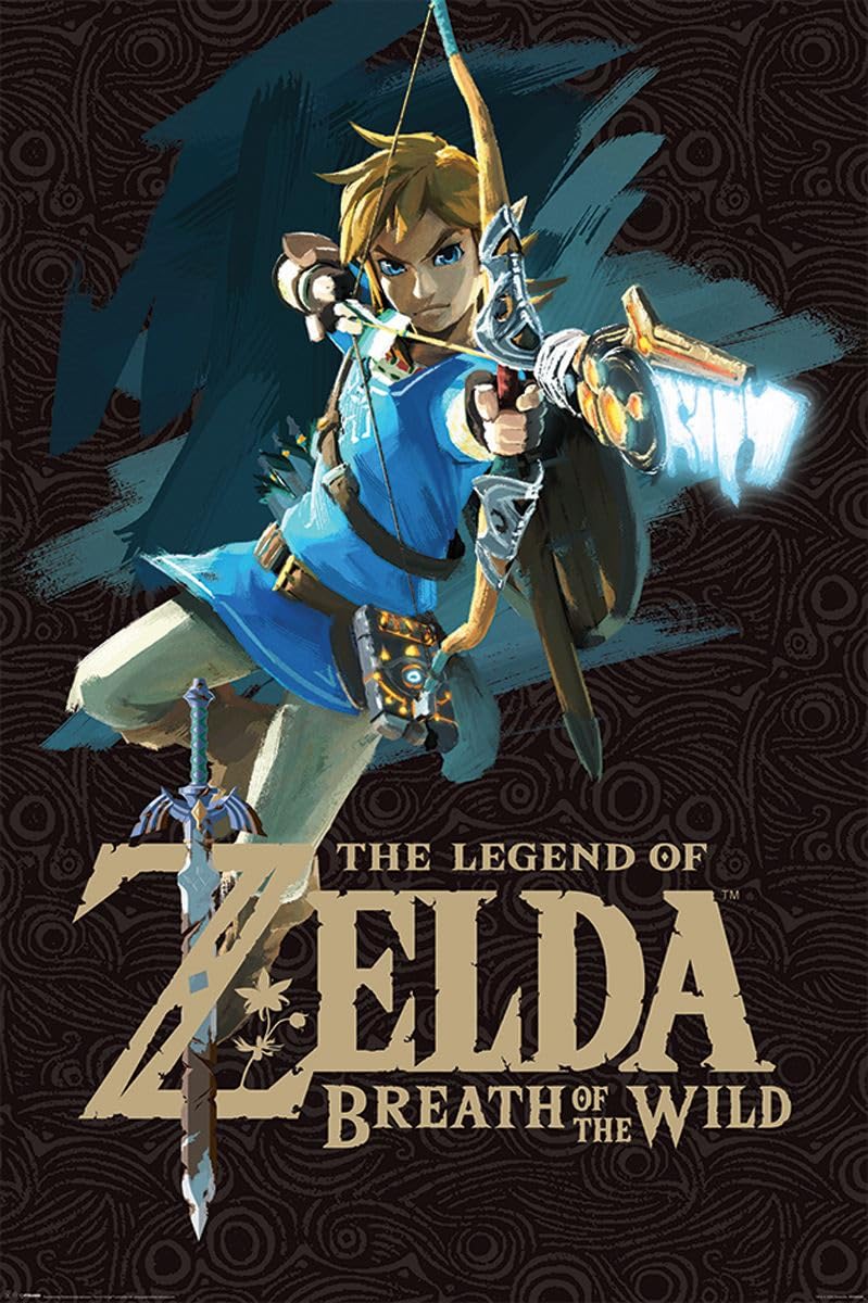 Grindstore Multicolour Laminated Zelda Breath Of The Wild Game Cover Maxi Poster Large Wall Art Print, Wall Decor, Home Office Classroom Decoration, Gift Idea, Decorative Print 91.5X61cm