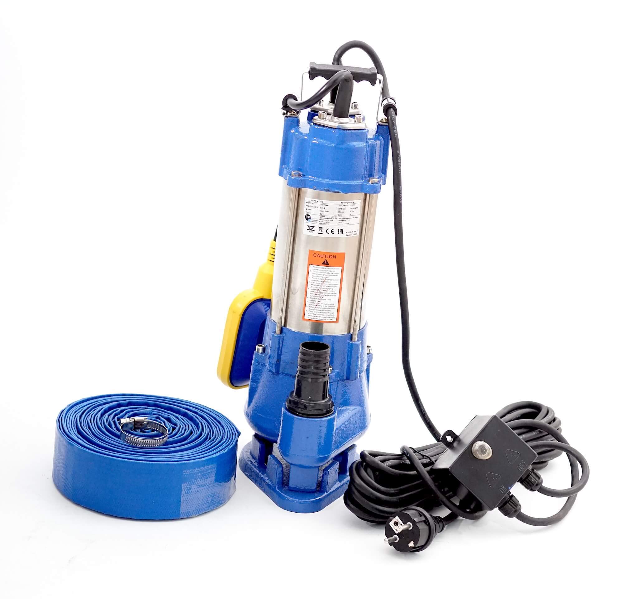 370W Fäkalienpumpe Schmutzwasserpumpe Tauchpumpe Abwasserpumpe mit Schneidwerk + Trockenlaufschutz + Überspannungsschutz + 10m Schlauch