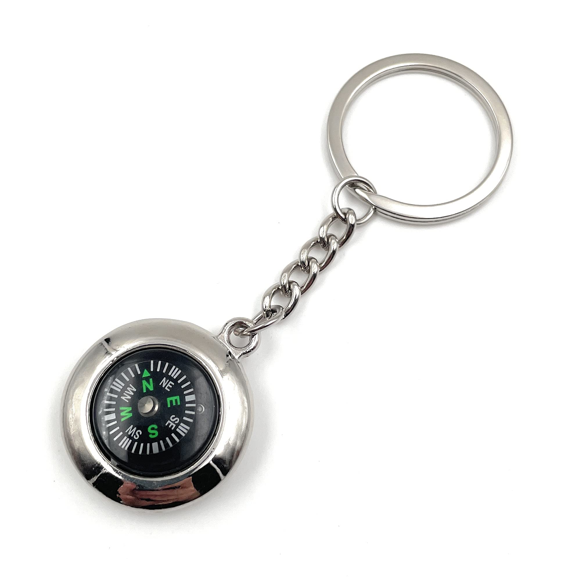 Onwomania Unisex Silver Compass Keyring Metal Lucky Charm In Aluminium Gift Box, Ideal As A Gift, One Size
