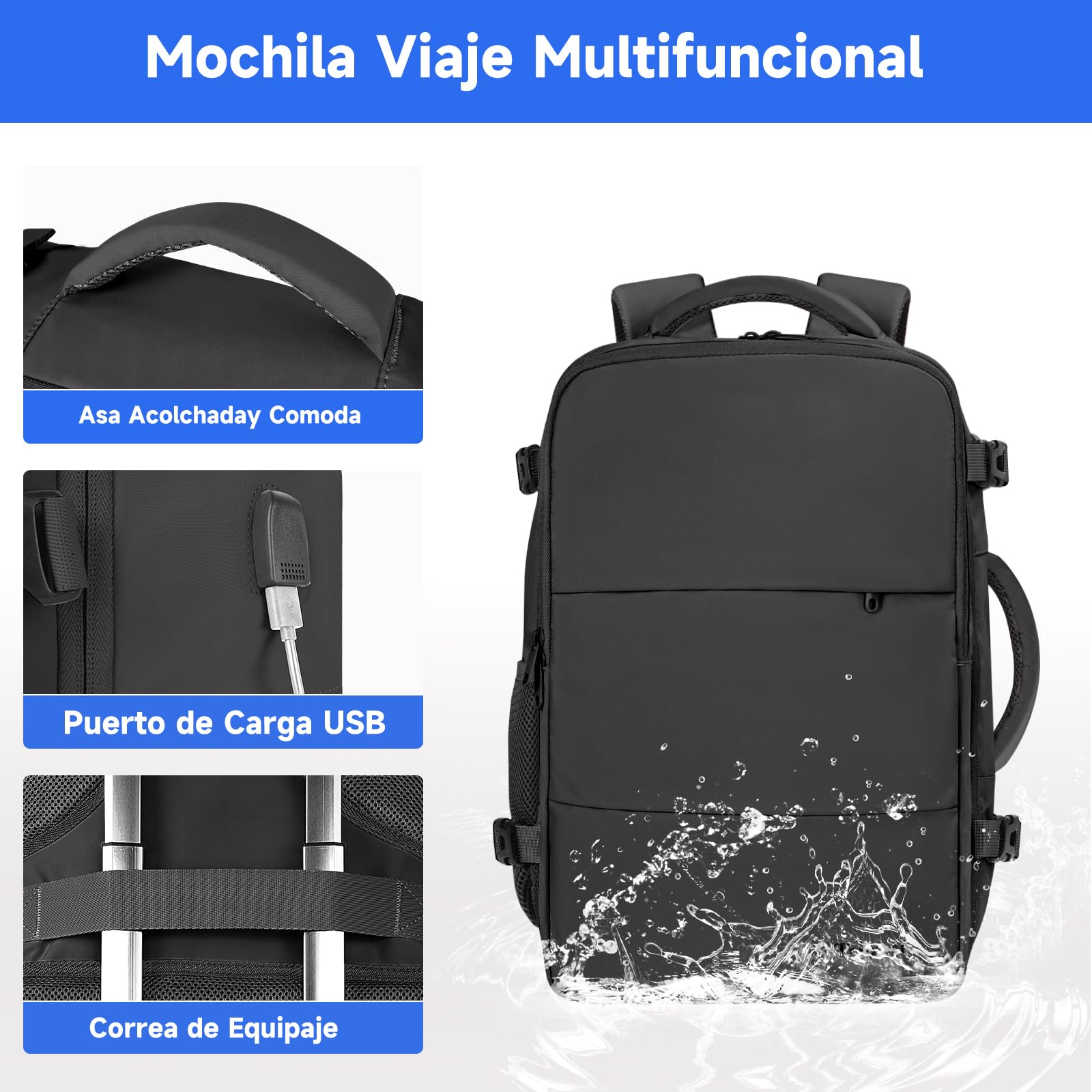 Taygeer Mochila Cabina 55x40x20, Mochila Viaje Cabina Equipaje de Mano | Bolsa para Zapatos Compartimento para Ordenador Portatil Multifuncional Impermeable para Negocios, Viajar, Trabajo