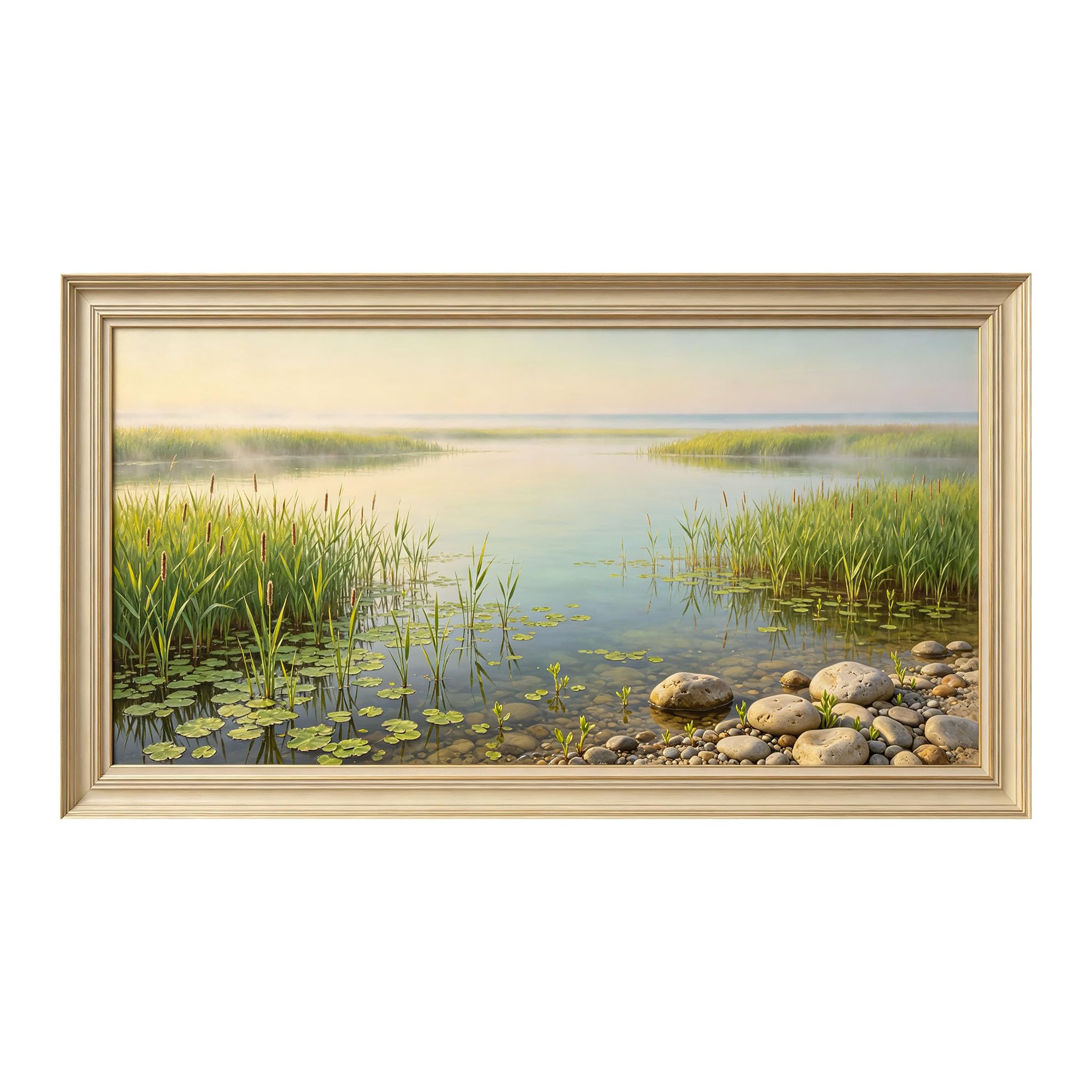 Yzpallescene 3D Framed Wall Art 50cm×100cm Panoramic Lake Seascape Impressionist Oil Painting Large Size SelfAdhesive Removable Wall Decor Prints Artwork for Living Room Bedroom Office