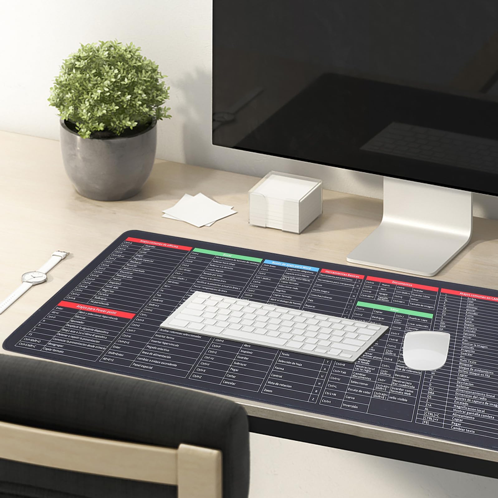 Alfombrilla de Teclado Antideslizante Grande Patrón de Atajos para Oficina y Juegos, Tapete de Goma 30X80X0.3Cm para Escritorio Ergonómico
