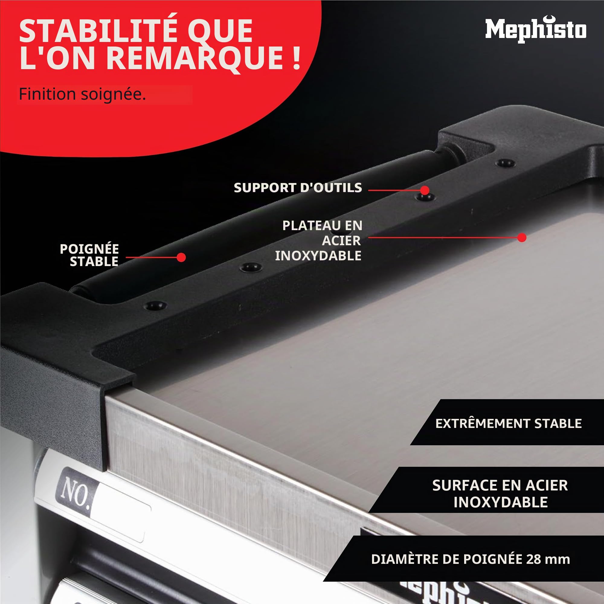Mephisto Servante d'atelier avec 9 tiroirs avec Outils tels Que clé, cliquet avec boîte à Noix, clé à tête de Pipe, etc. dans des incrustations Souples en Carbone et tiroirs remplis de Carbone
