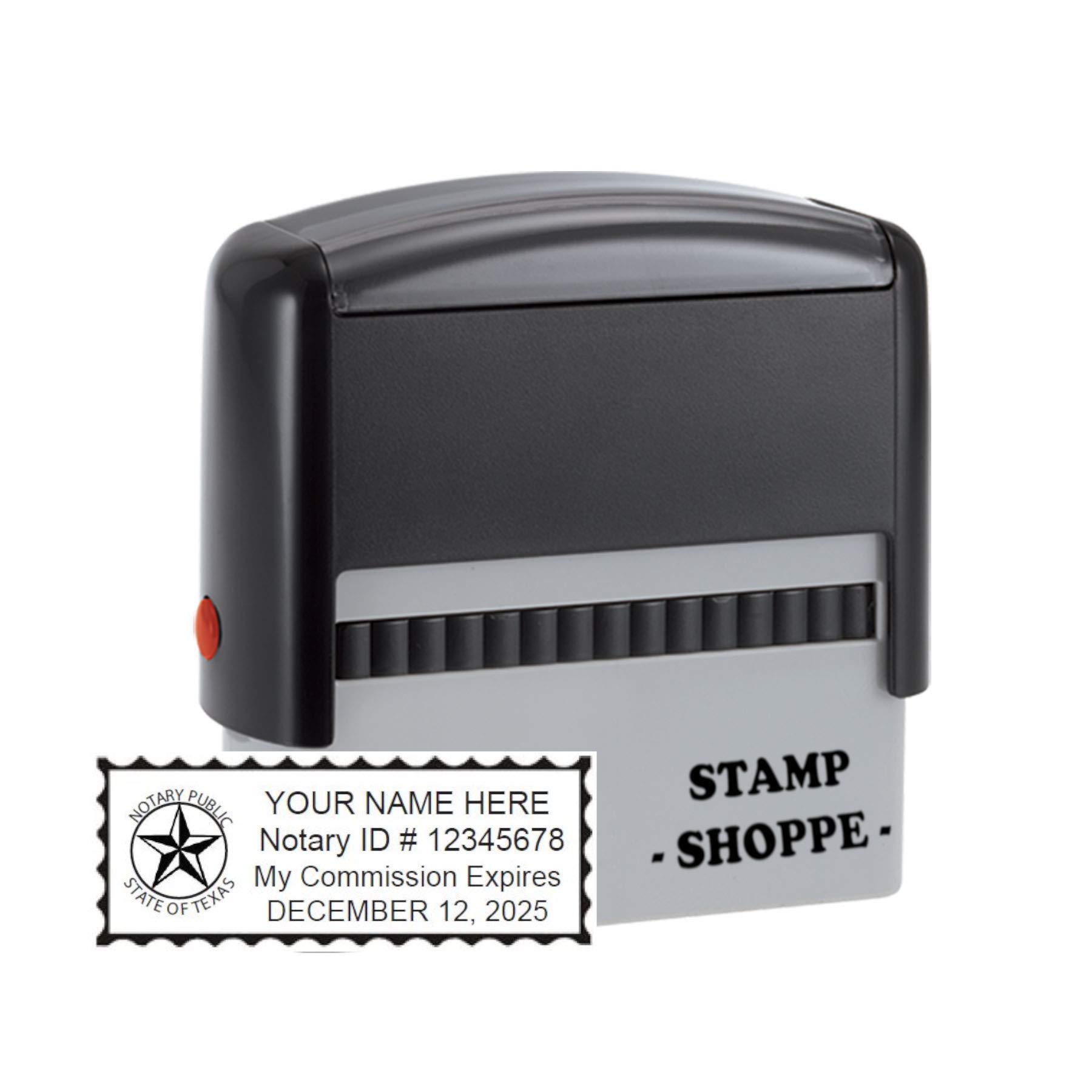 Texas Notary Stamp Self Inking | Grey Printy 4913, 2.3x0.81 Inch Rectangular Prints with 1oz of Refil Ink