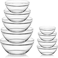 Sweejar Glass Mixing Bowls Set of 9 - Nesting Stackable Kitchen Bowls for Cooking, Baking, Prepping & Space-Saving Storage