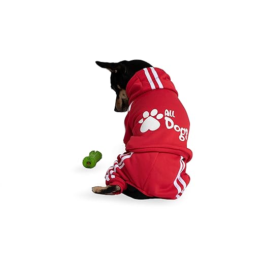 All Dogs - Chándal para Perros - Sudadera con Capucha y Pantalón de Chándal, 4 Patas - Chándal de Perro con Tejido de Algodón Suave y Cálido (X-Small, Rojo)