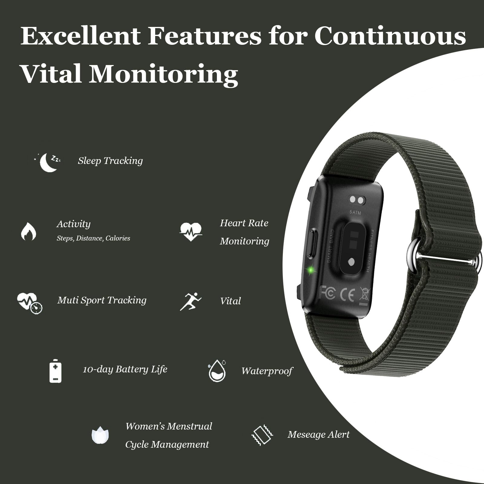 findtime Fitness Tracker Armband Aktivitätstracker ohne Display Wearable Pedometro Cardiaco Monitor Frequenza Cardiaca Misurazione della Frequenza Cardiaca Wristband Nylon Smart Band
