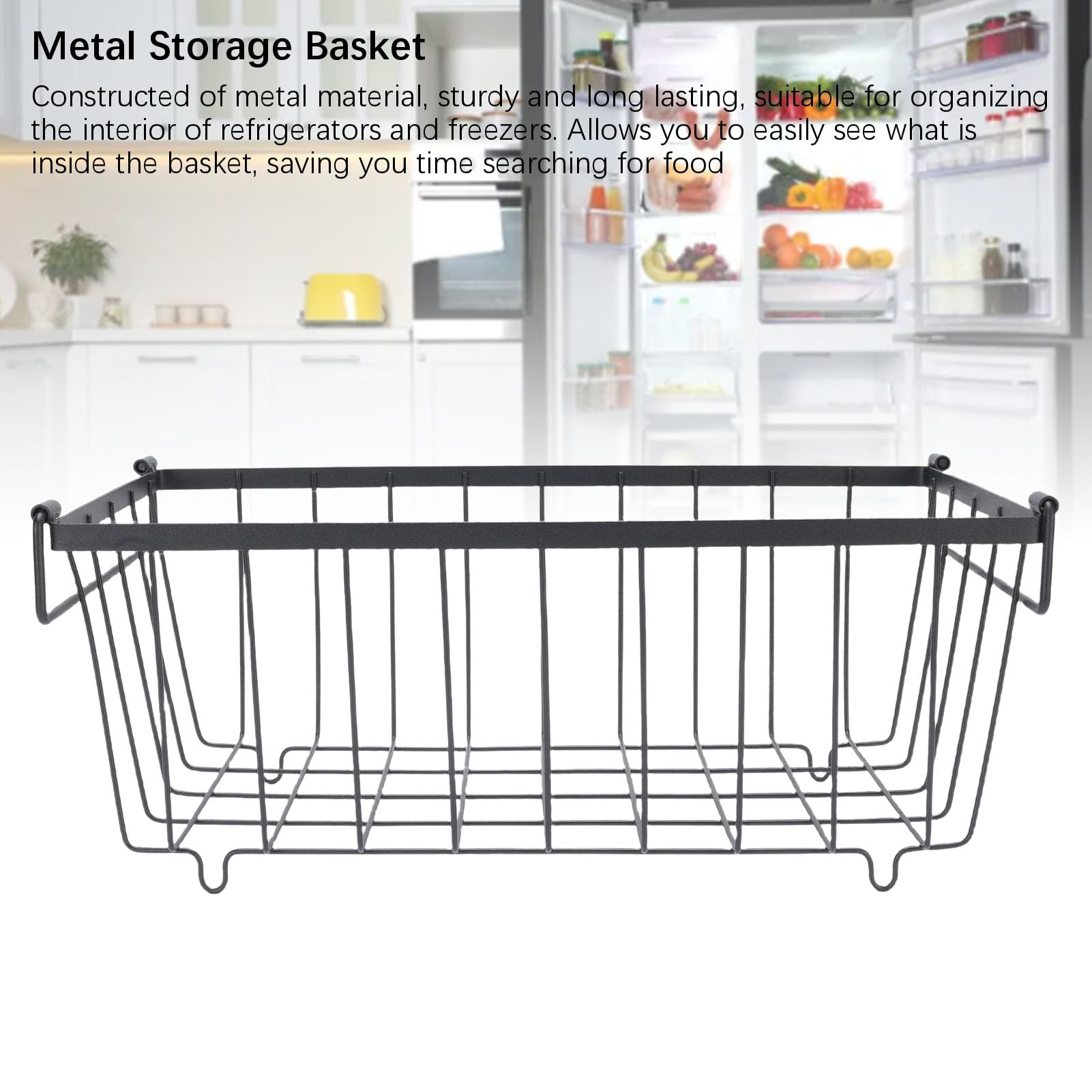 Ausla Cestas de Almacenamiento del Congelador en el Pecho, Organizador de Alimentos de Alambre de Metal, 37 X 18 X 15.5cm / 14.6 X 7.1 X 6.1in, Conjunto de 4