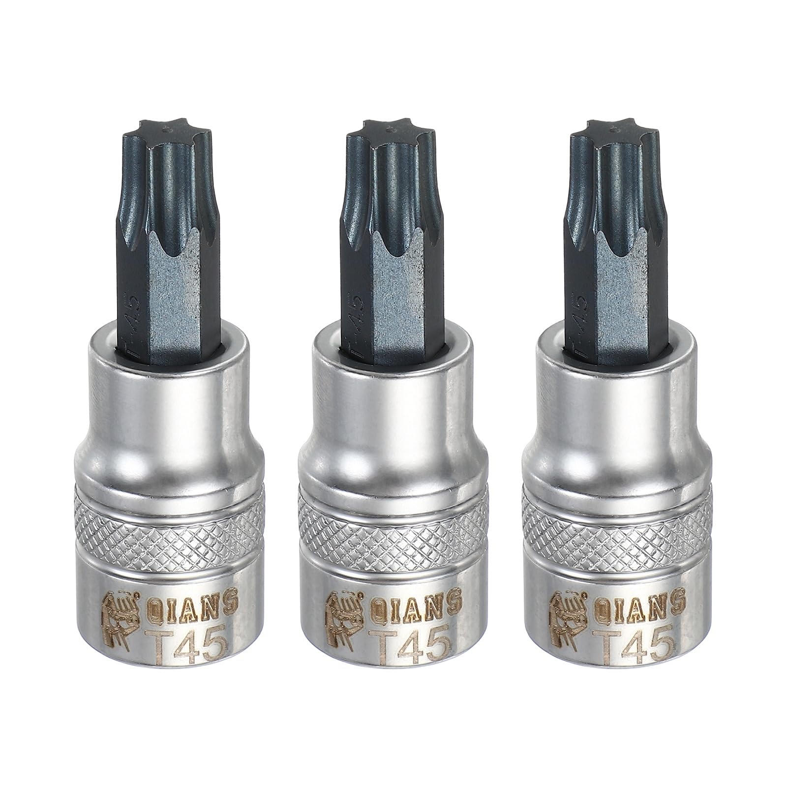 sourcing map 3Pcs Torx Bit Socket 3/8" Drive T45 S2 Steel Star Head Screwdriver Drill Bits CR-V Steel Socket Adapter for Home Auto Axle Hex Nuts Bolts Repair
