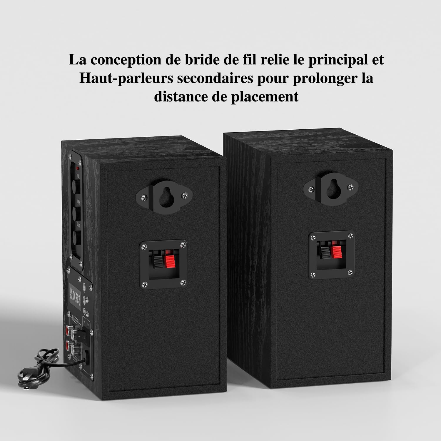 Elimavi Enceinte pour Platine Vinyle & PC - Enceinte Active Bibliothèque 2x30W, Haut-Parleur avec Prise Jack, 4" Woofer Basse, Double Entrée RCA, Structure en Bois, Noir