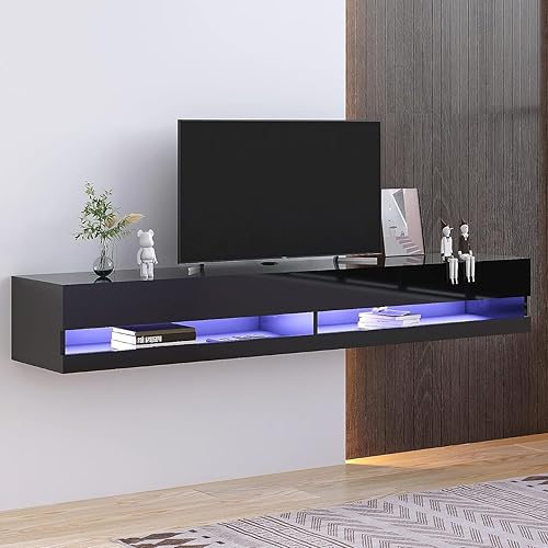 St.Mandyu Soporte flotante de TV para televisores de hasta 85 pulgadas, consola multimedia moderna de 71 pulgadas con luces LED y tomas de