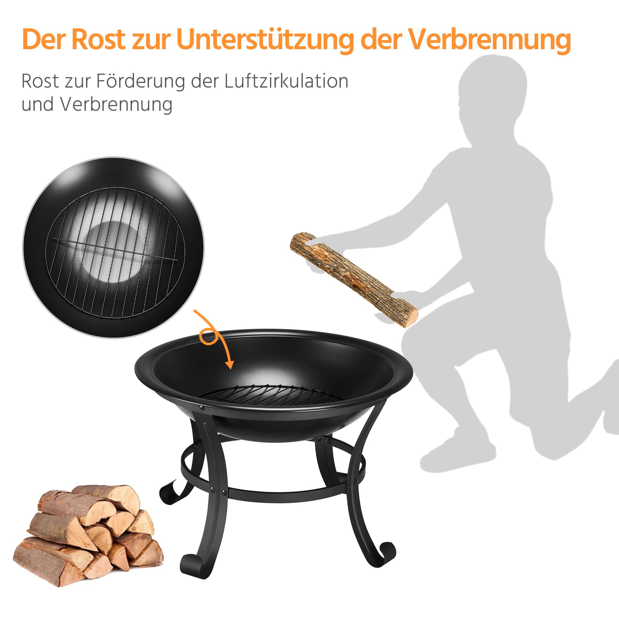 Yaheetech Ø 54cm Feuerschale mit Funkenschutz, Outdoor Feuerstelle Feuerkorb, Fire Pit, Feuerschalen für den Garten, Heizung, Terrasse, Lagerfeuer und Camping