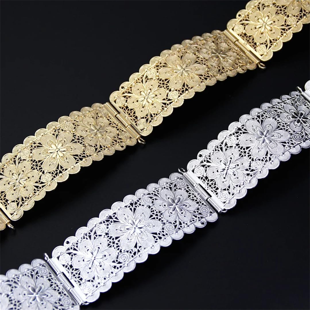 Women’S Arabic Gold Flower Belt Morocco Caftan Adjustable Waist Chain Jewelry For Wedding Dress And Party