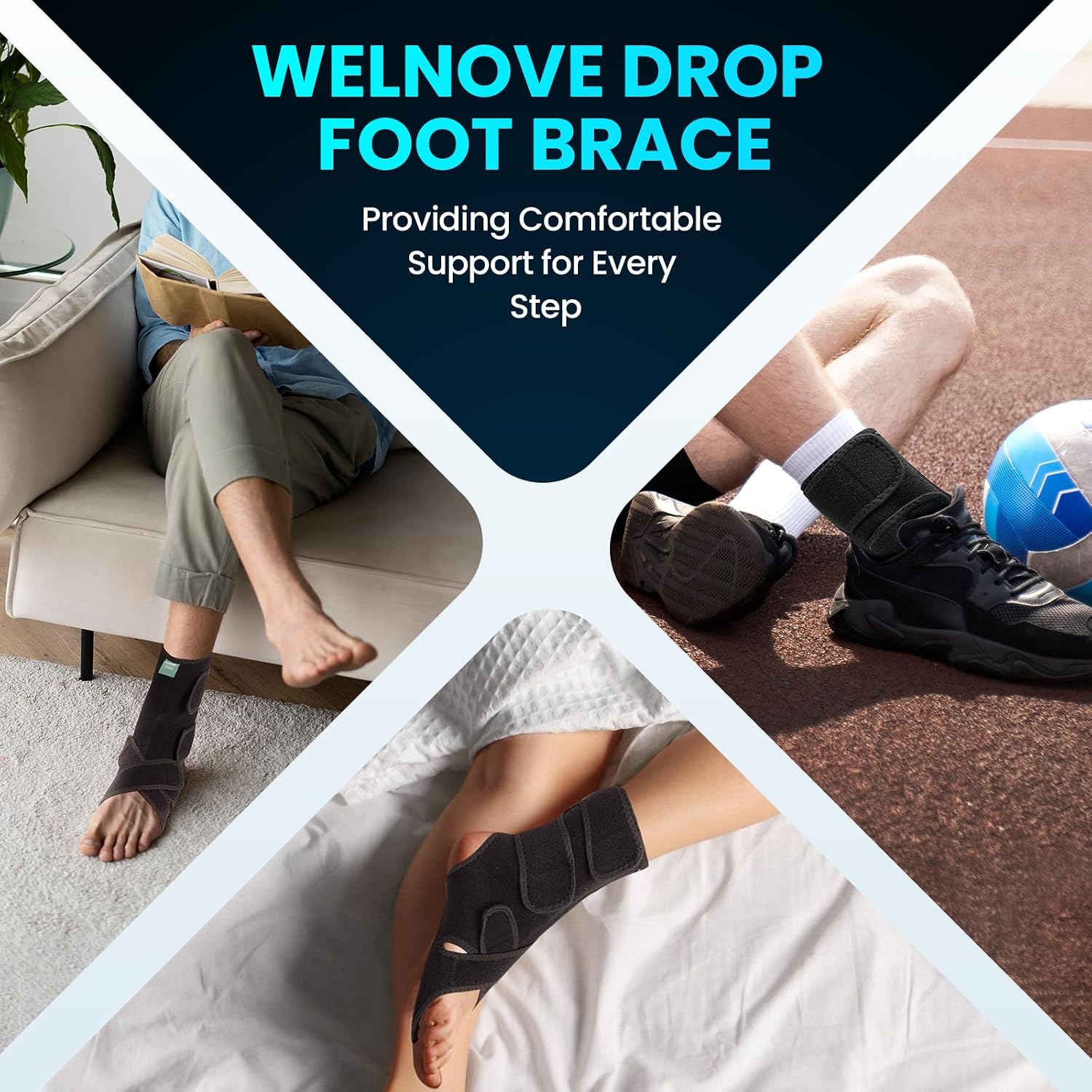 Welnove Adjustable Drop Foot Brace for Everyday Support – Stabilizes Ankle and Arch, Aids Recovery and Comfort for Foot Drop, Plantar Fasciitis, and Nerve Injuries（Right）