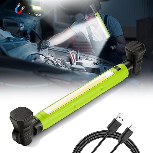 Luz de trabajo, luces LED de 3000 lm, luz recargable debajo del capó con ganchos y base magnética giratoria, mecánico inalámbrico a batería para