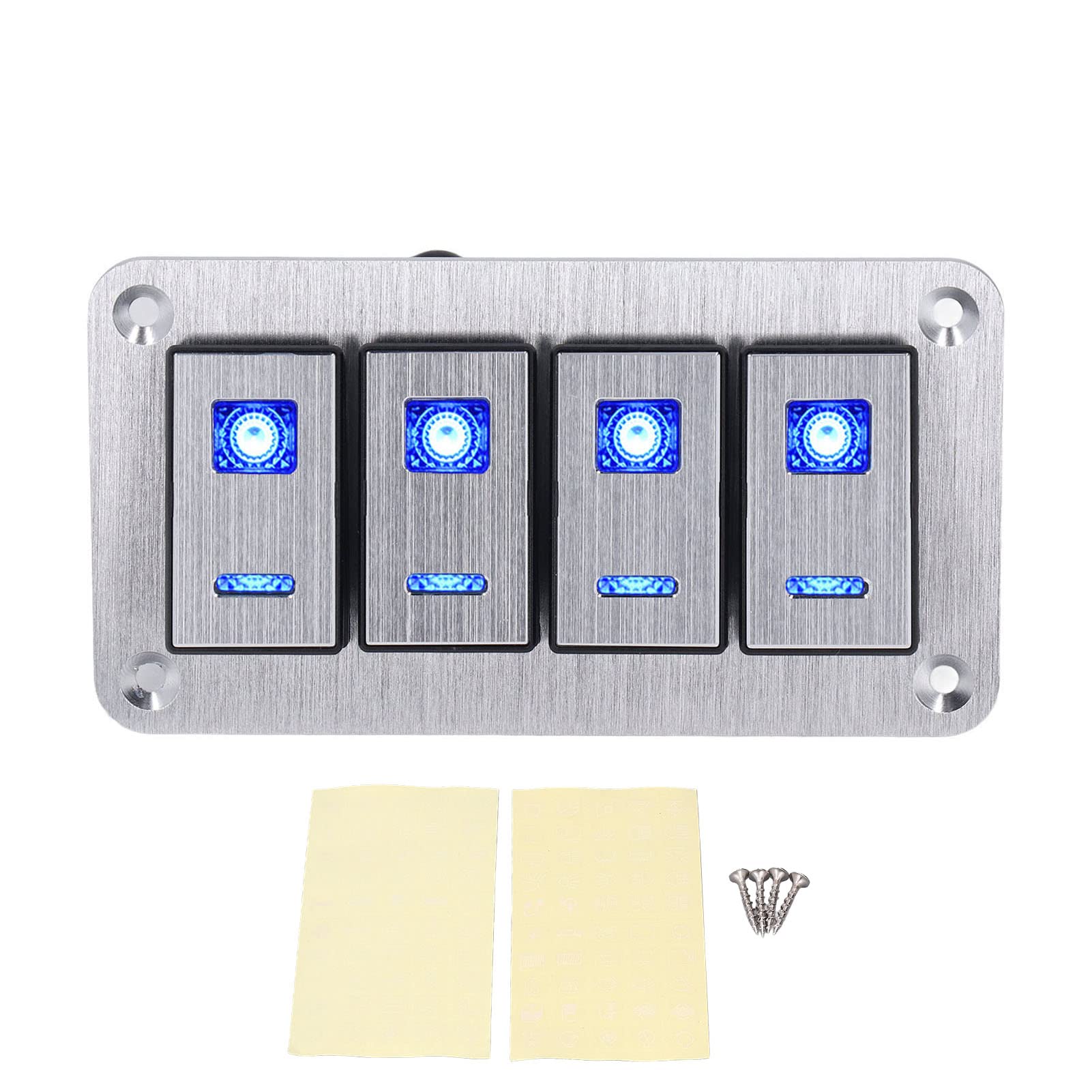 Yctze 4 Gang Rocker Switch Panel 5Pin ON OFF SPST Blue B Interruttori a Levetta Automobilistici4 Gang Rocker Switch Marine Boat Rocker Switch 4 Gang Toggle Switch