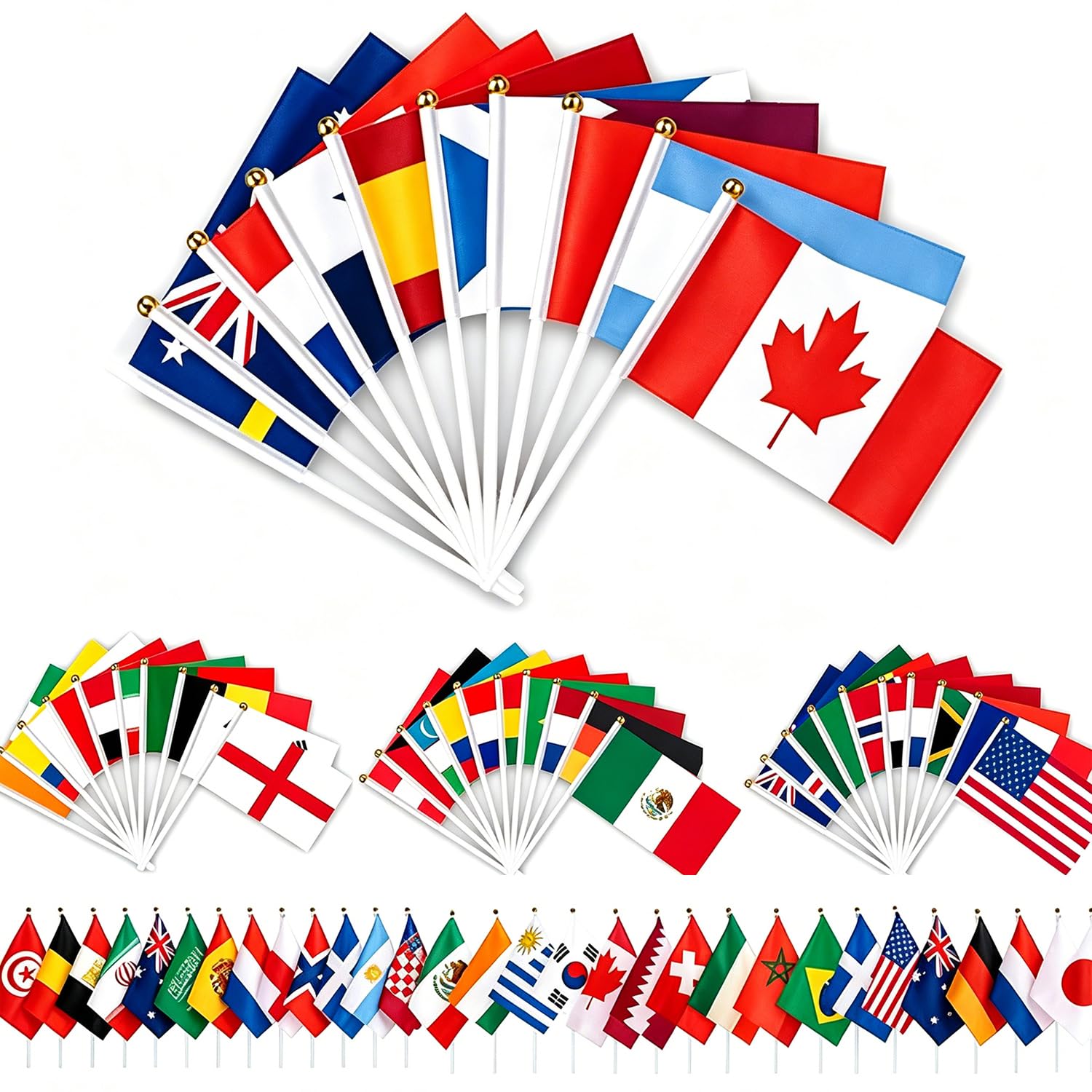 Drapeau pour Coupe du Monde Décorations 2026, 48 Drapeaux du Coupe du Monde Bunting, 48 Petits Fanions de Pays pour Coupe du Monde de Football avec Mât, Maison, Bar, Déco de Football Fête
