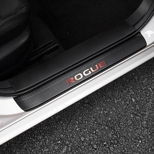 LEXLEY Protector de umbral de puerta de cuero estilo fibra de carbono para Nissan 2014-2026 Rogue Sport 2017-2022, protector de umbral de puerta de