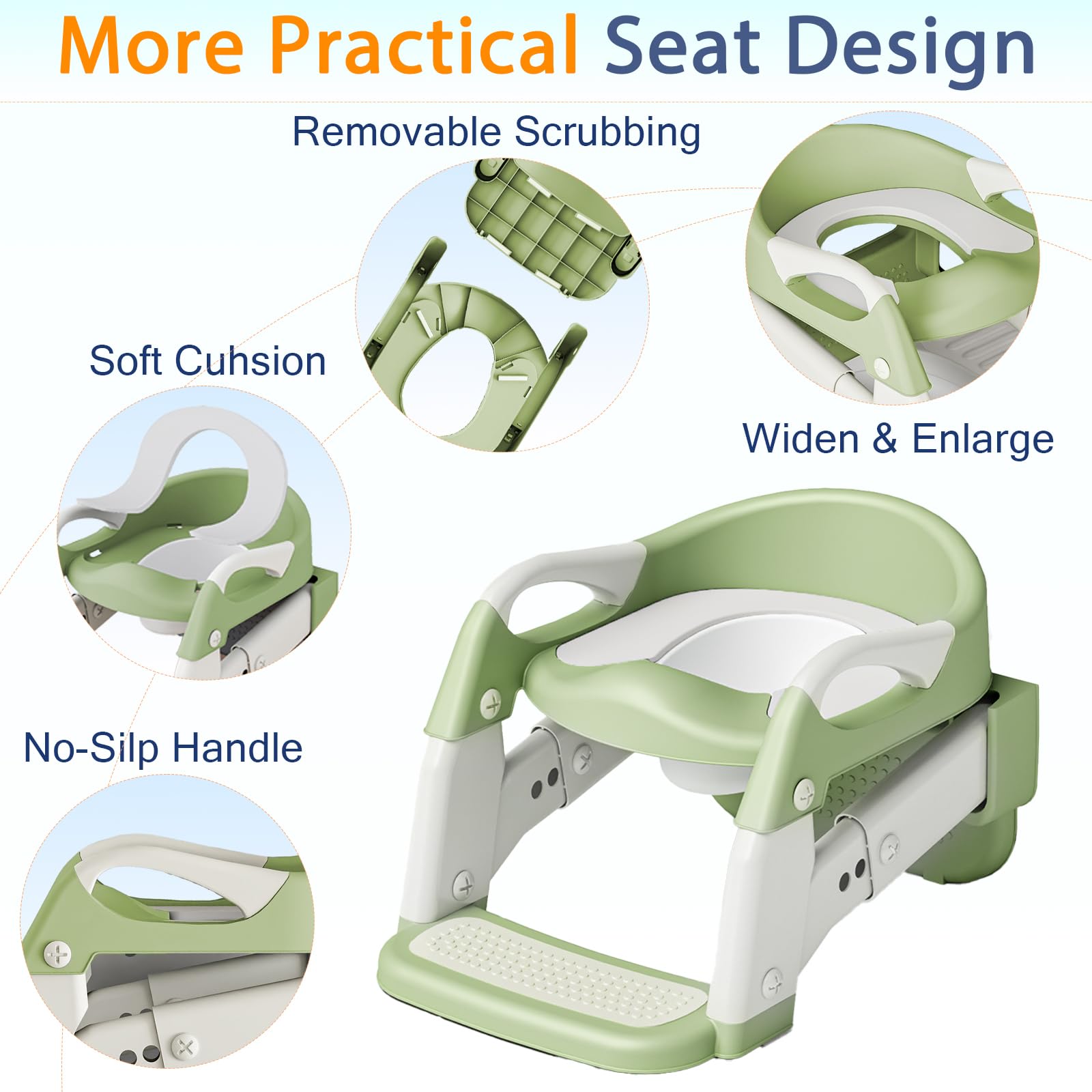 Potty Training Seat with Step Stool Ladder, 3-in-1 Toddler Toilet Seat and Potty Chair with Splash Guard, Anti-Slip Pad Adjustable, Potty Training Toilet for Kids Boys Girls Toddlers Green - 4