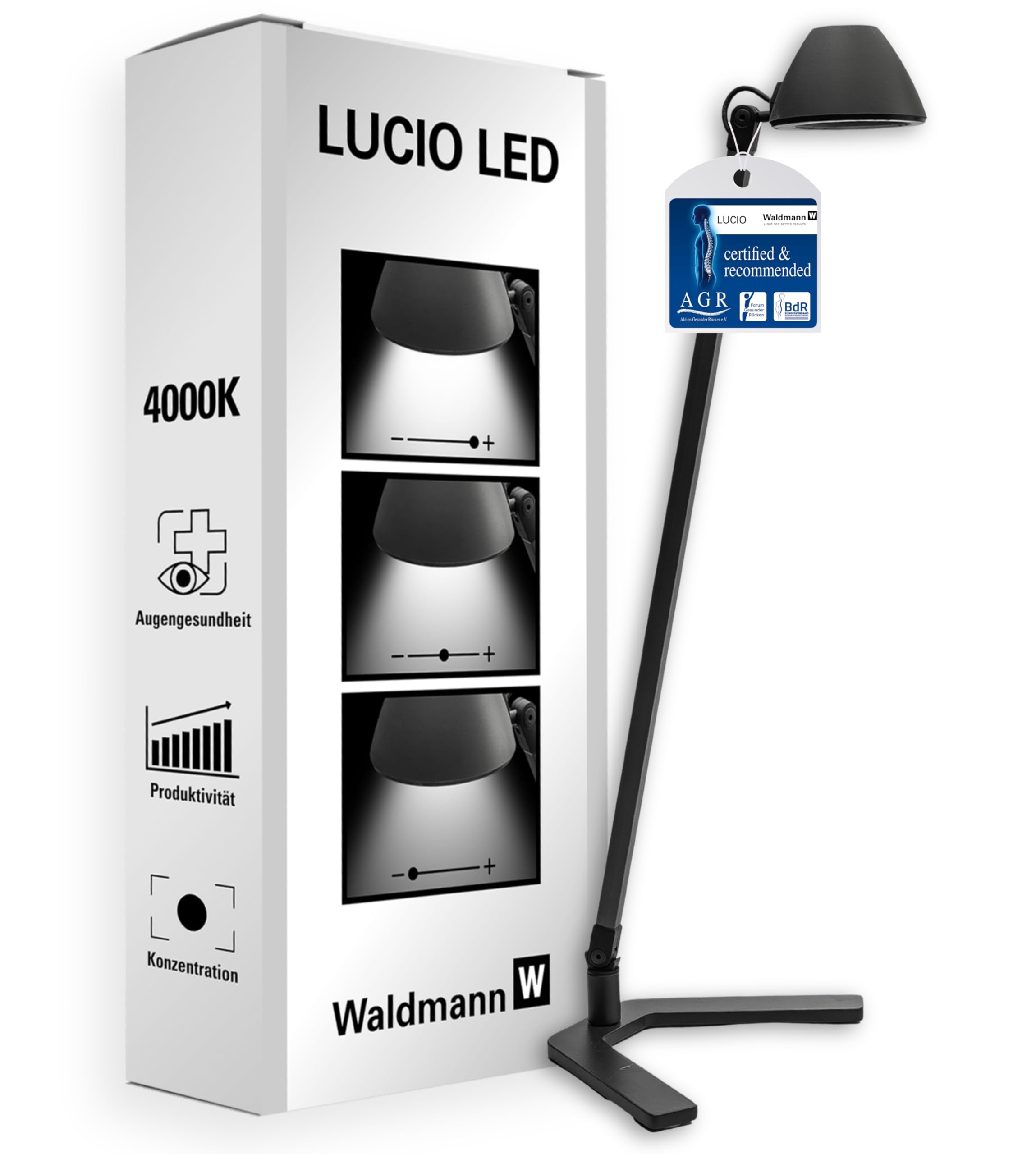 Waldmann Schreibtischlampe | LUCIO HOME | LED Tischlampe in Profi-Qualität für Homeoffice, Büro, Schreibtisch & Lernen | 4000 K (LUCIO)