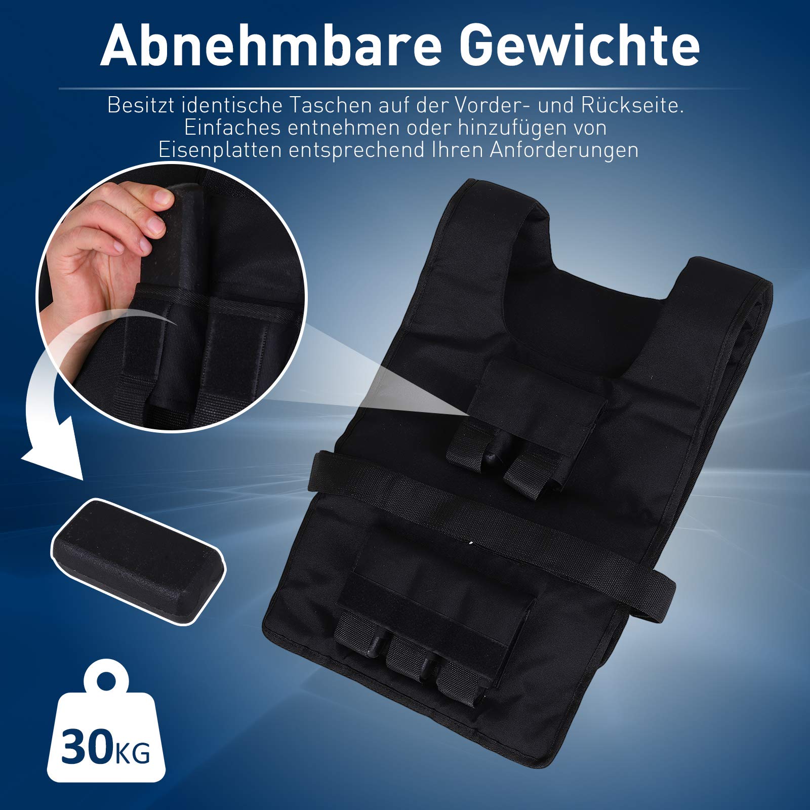 HOMCOM gilet di peso 15 KG / 20 KG / 30 KG gilet di allenamento regolabile con pesi rimovibili gilet da corsa donne uomini per la costruzione muscolare allenamento della forza, corsa, fitness, cross