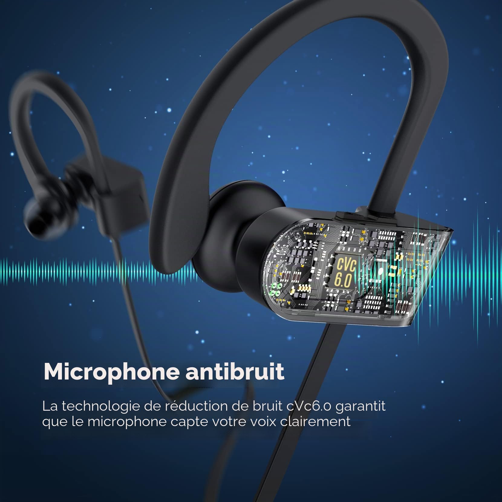 Écouteur Bluetooth,Casque Bluetooth de 16 Heures de Lecture,Écouteurs de Sport sans Fil Stéréo HD avec Écouteurs Étanches IPX7 dans, La Salle de Sport avec Micro Antibruit CVC6.0