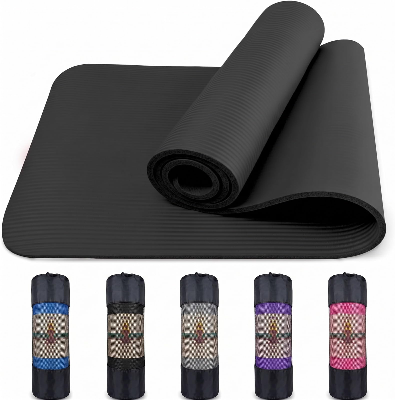 Yoga Mat 15mm Thick Foam Exercise Mat, Non-Slip Workout Mat, Pilates Mat, Gymnastics & Meditation Mat for Women & Men, Home & Outdoor Fitness (Black)