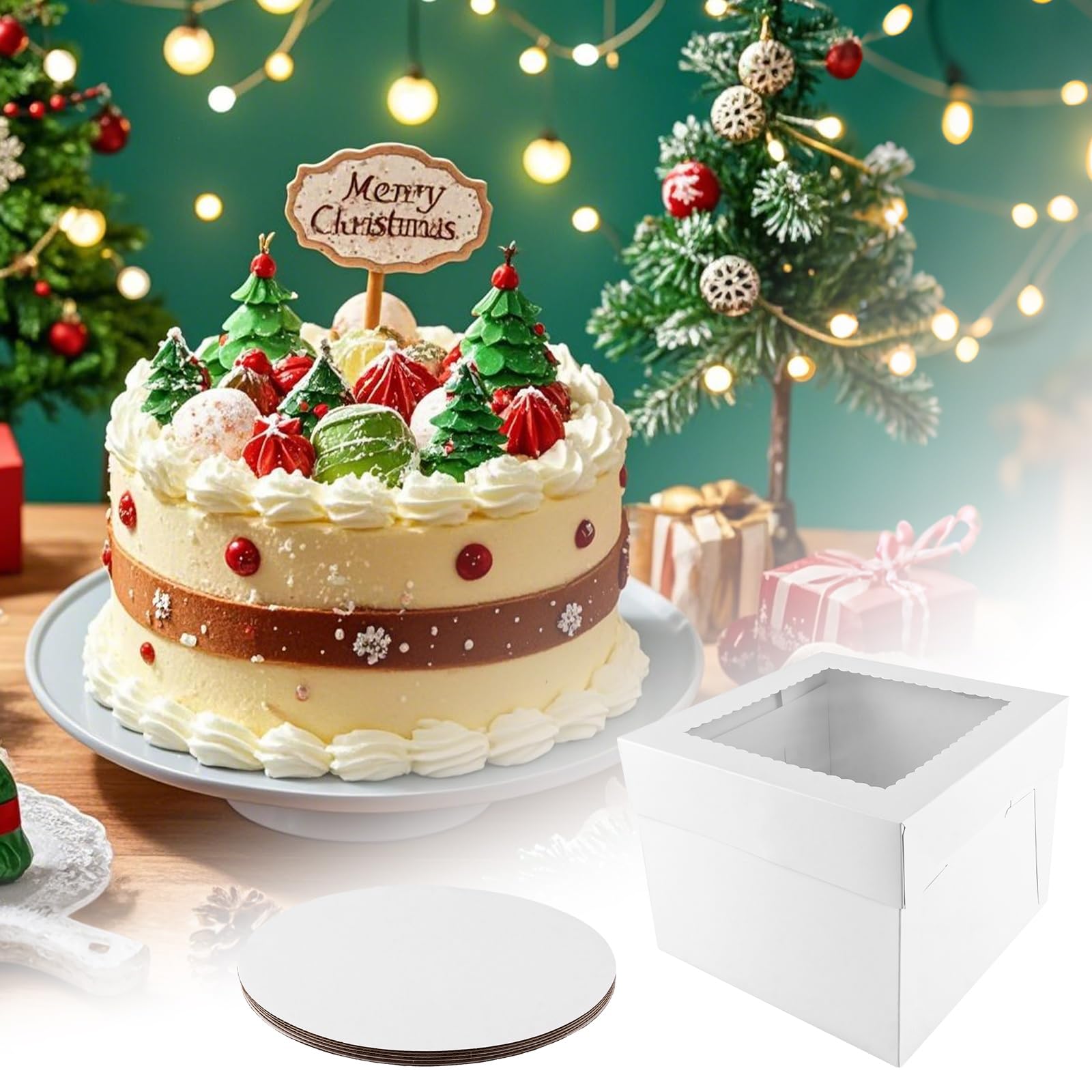 APACALI 40 scatole per torte 25 x 25 x 20 cm, in cartone bianco, scatola per il trasporto di torte con finestra a vista, per torte, dolci