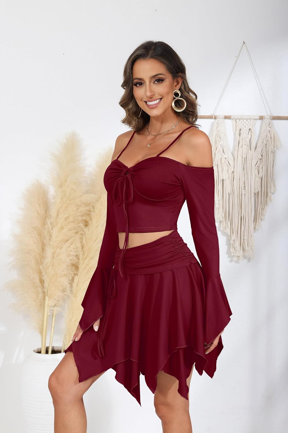 Ophestin Womens Y2K Fairy Dress Off Shoulder Handkerchief 2 Piece Skirts Set Fairycore Halloween Dress - Image 4