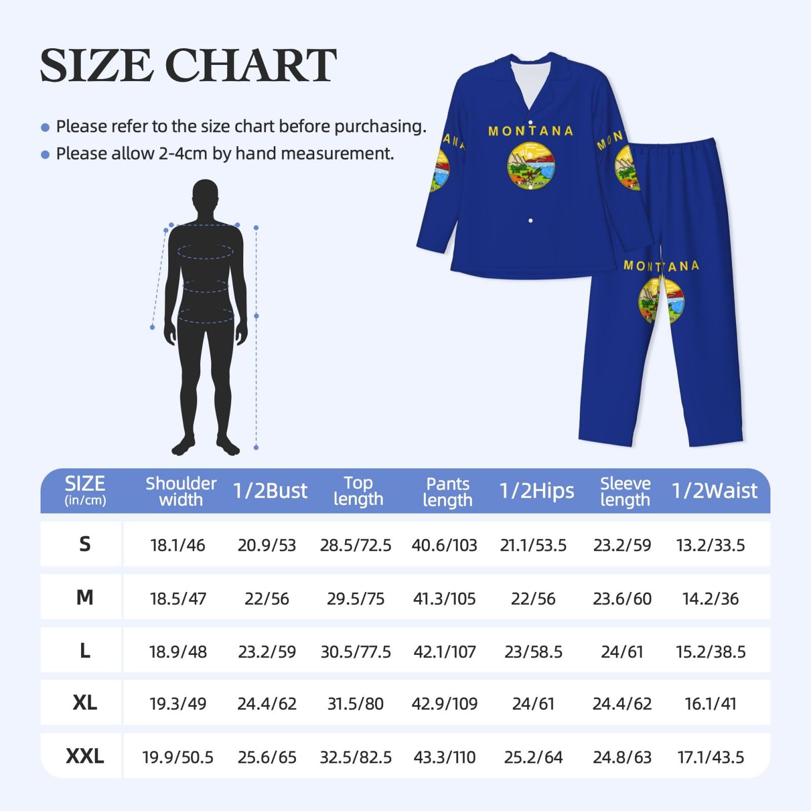 Herren-Pyjama-Set mit Montana-Flagge, langärmelig, Nachtwäsche, zweiteilig, Lounge-Set, atmungsaktiv