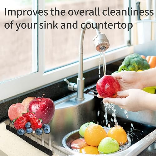 Miniatura 3 de Escurridor de platos triangular para fregadero de esquina enrollable, plegable, de acero inoxidable, multiusos, para colocar sobre el fregadero,