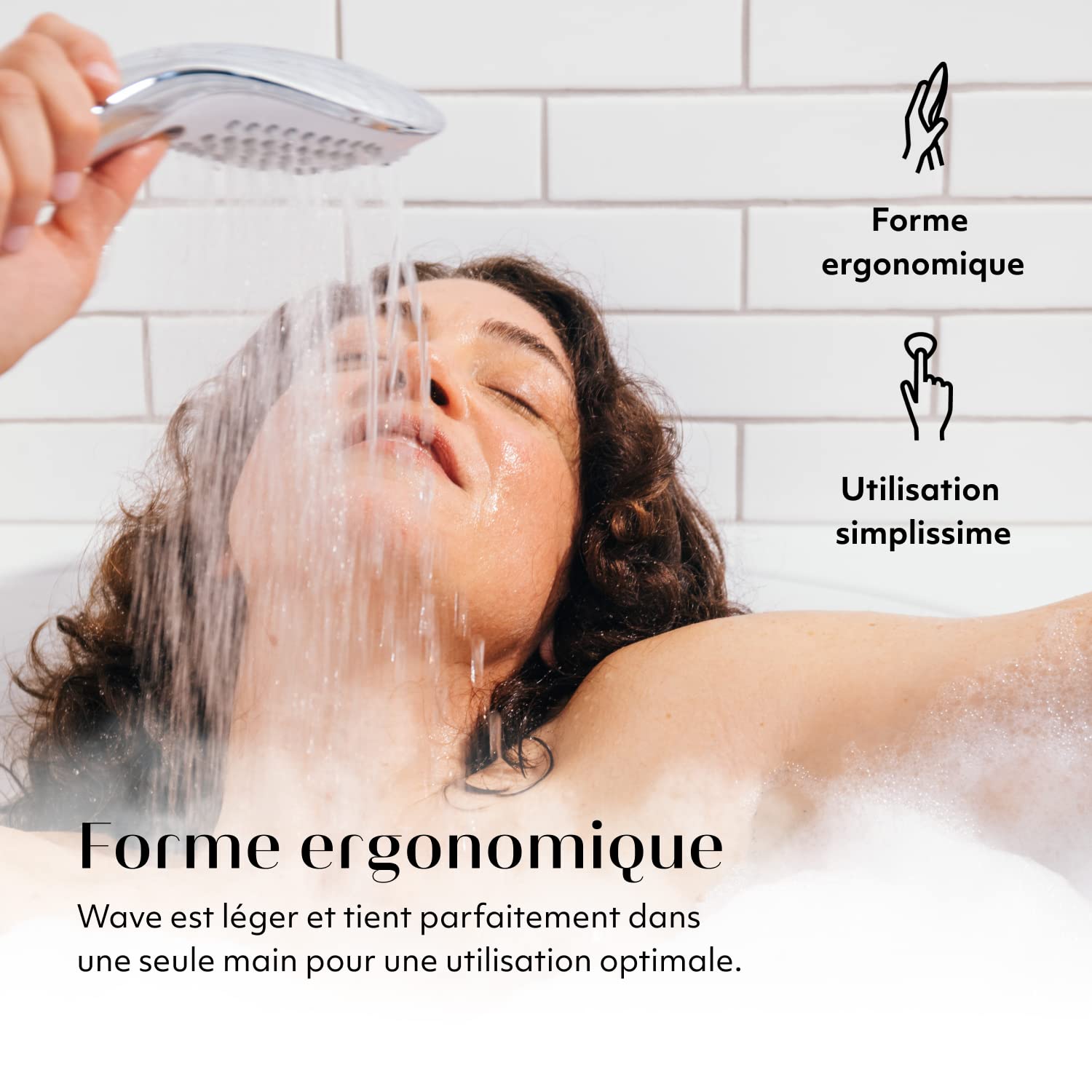 Womanizer Wave Pommeau de Douche et Stimulateur 2-en-1 - Masseur avec Jets D’Eau - 3 Types de Jet Différents - Masseur Polyvalent avec Stimulation sous la Douche - Blanc