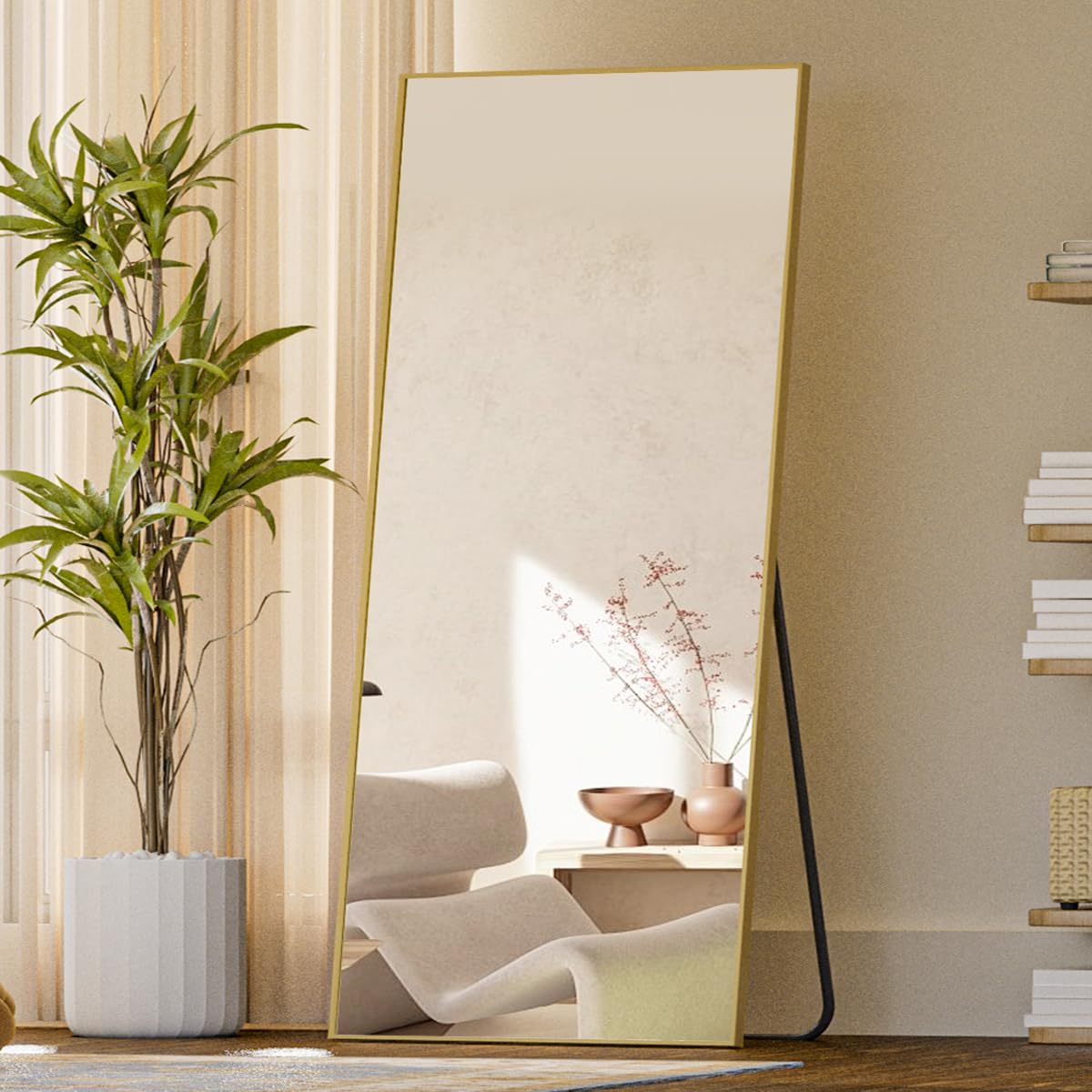 Koonmi 71"x26" Mirror Full Length, Standing Hanging or Leaning Against Wall Floor Mirrors, Full Body Floor Mirror for Bedroom Living Room, Gold