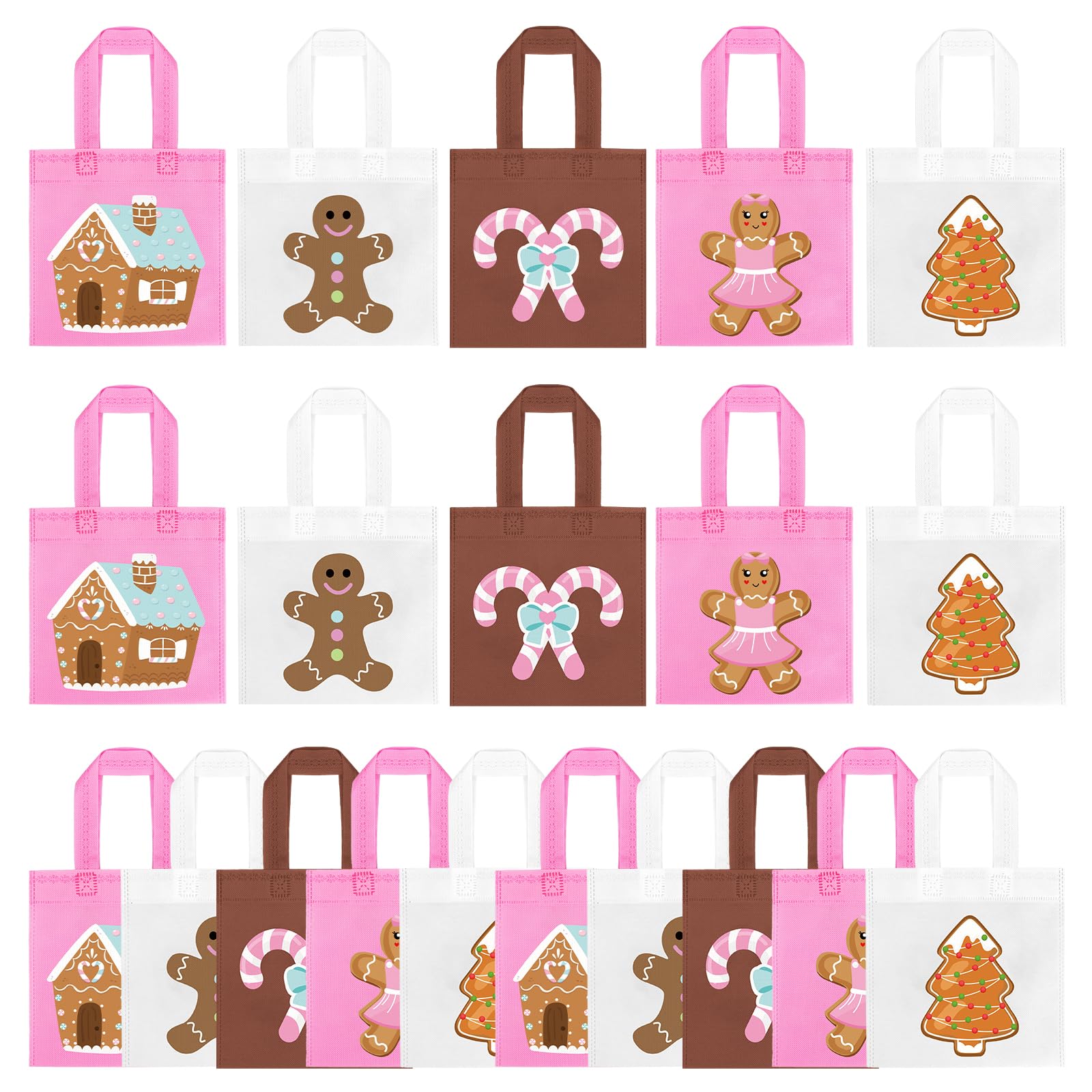 K KUMEED20Pcs Christmas Party Favor Bags,Gingerbread Man Theme Party Gifts Bags Reusable Pink Candy House Birthday Party Bags with Handles for Girls Christmas Party Supplies Baby Shower