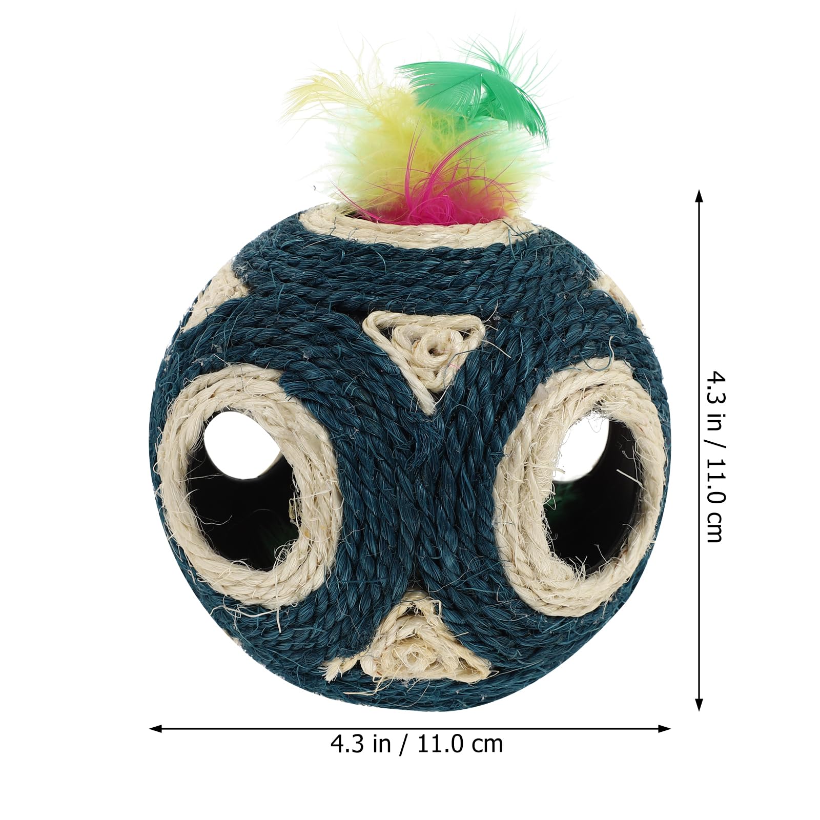 Kisangel Blue Cat Toy Sisal Ball with 6 Holes - Interactive and Chewing Toy for Cats and Kittens, 4.33 Inch