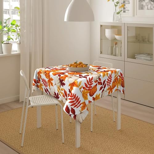 Miniatura 5 de Mantel cuadrado de Acción de Gracias de 60 pulgadas, diseño de hojas de arce, otoño, cosecha de otoño, calabaza, hojas de arce, decoración de