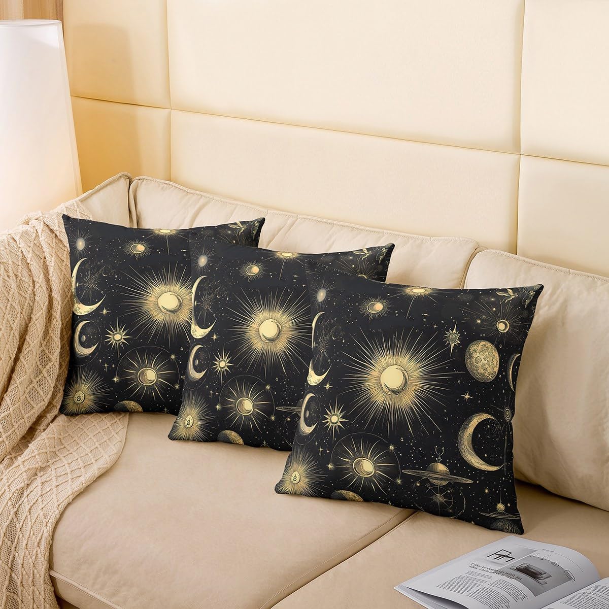 Feelyou Sun Moon Throw Pillow Cover 24"x24" Soft Boho Exotic Pillow Case Cushion Cover for Living Room Bedroom Solar System Galaxy Astrology Space Decorative Throw Pillowcase for Sofa Couch Chair