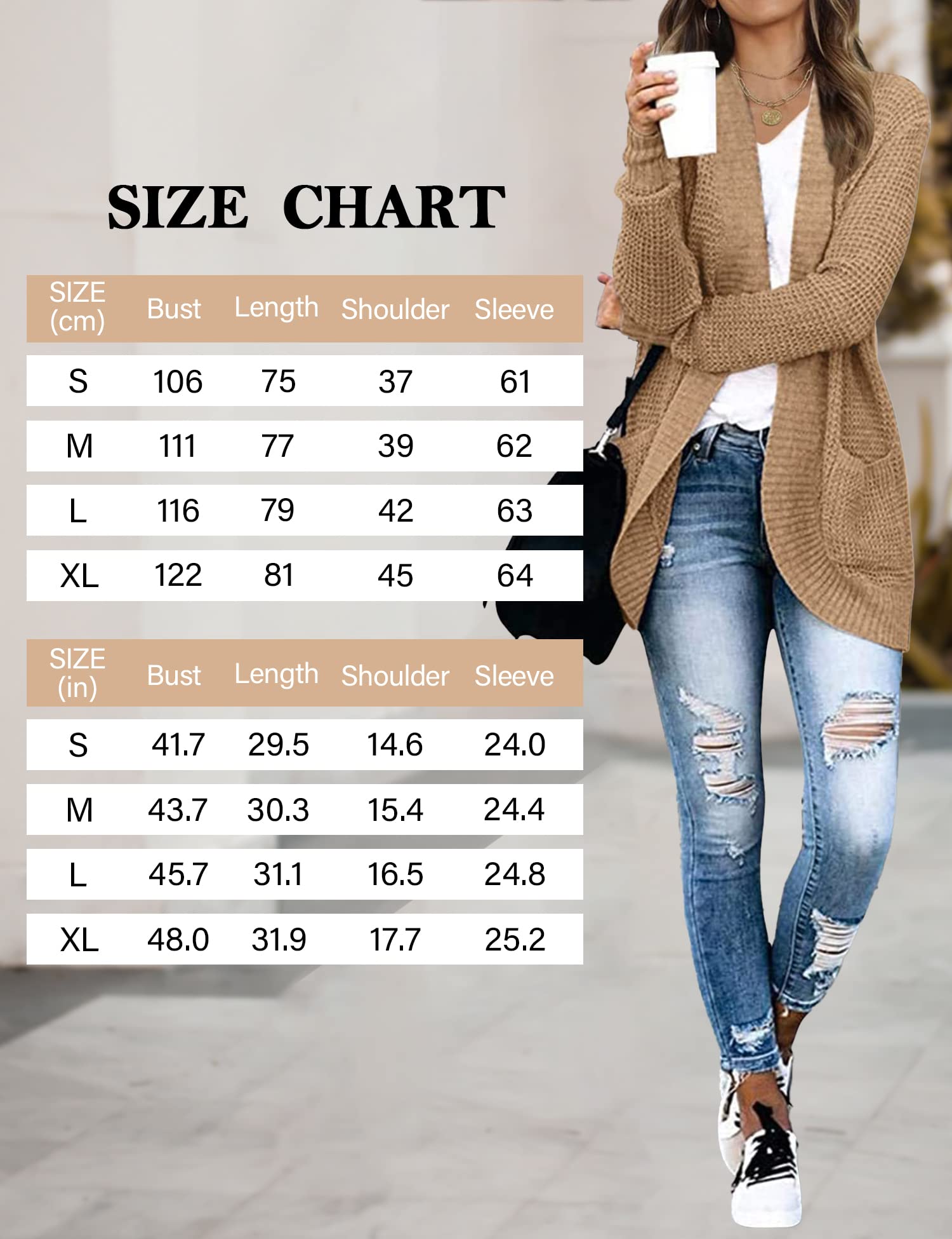 HANERDUN Cardigan Donna Lungo Elegante Maglia Manica Lunga Tinta Unita Cappotto Lavorato a Maglia con Tasche