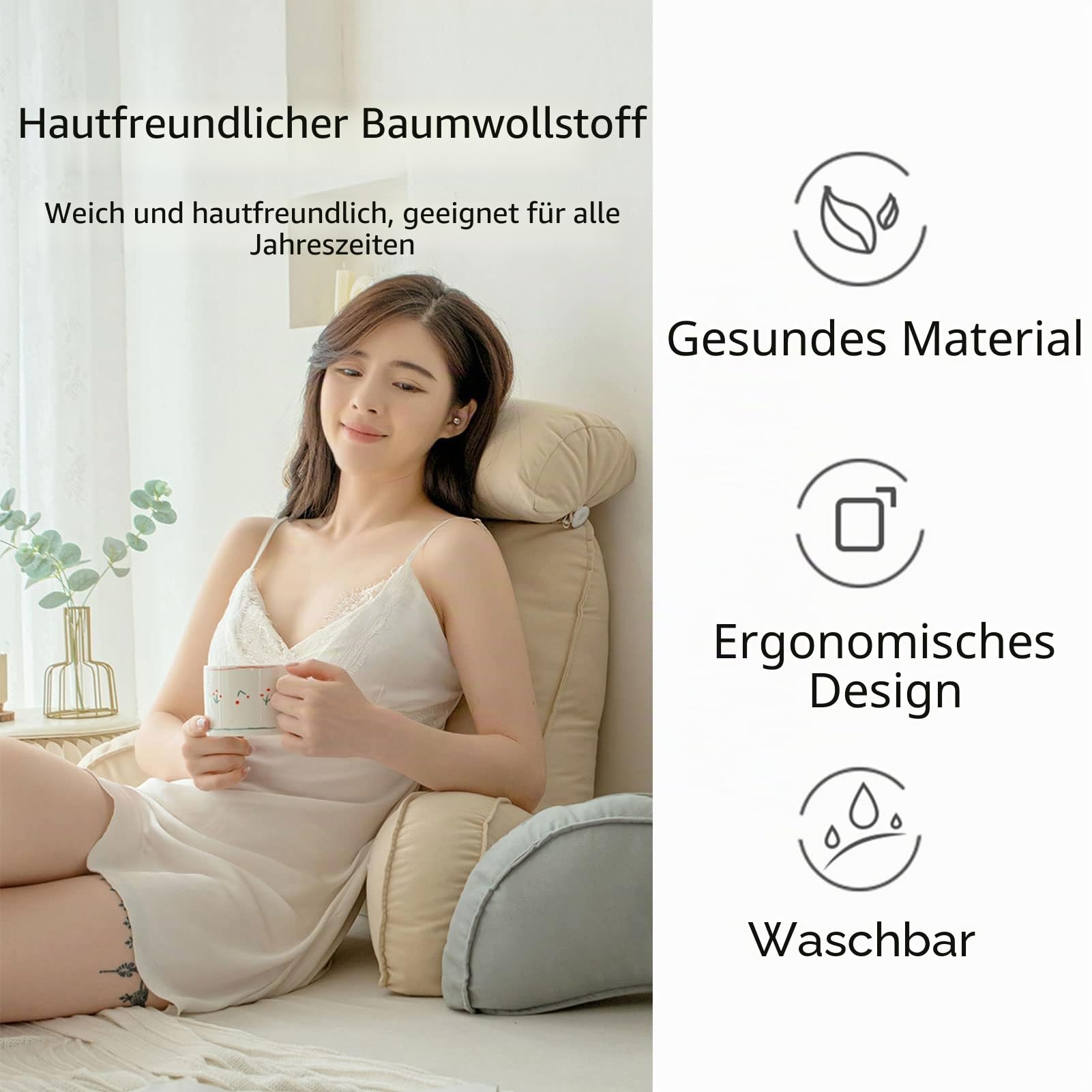 Lesekissen mit Armlehnen,Rückenkissen für Sofa,Bücherkissen Für Bett,mit Abnehmbarer Nackenrolle,Sitzstützkissen Zum Entspannen,Spielen,Lesen,Fernsehen
