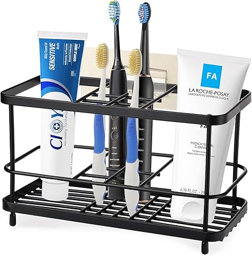 Miniatura 1 de Soporte para cepillo de dientes para baño, soporte de pasta de dientes negro inoxidable, accesorios de baño, organizador de montaje en pared para