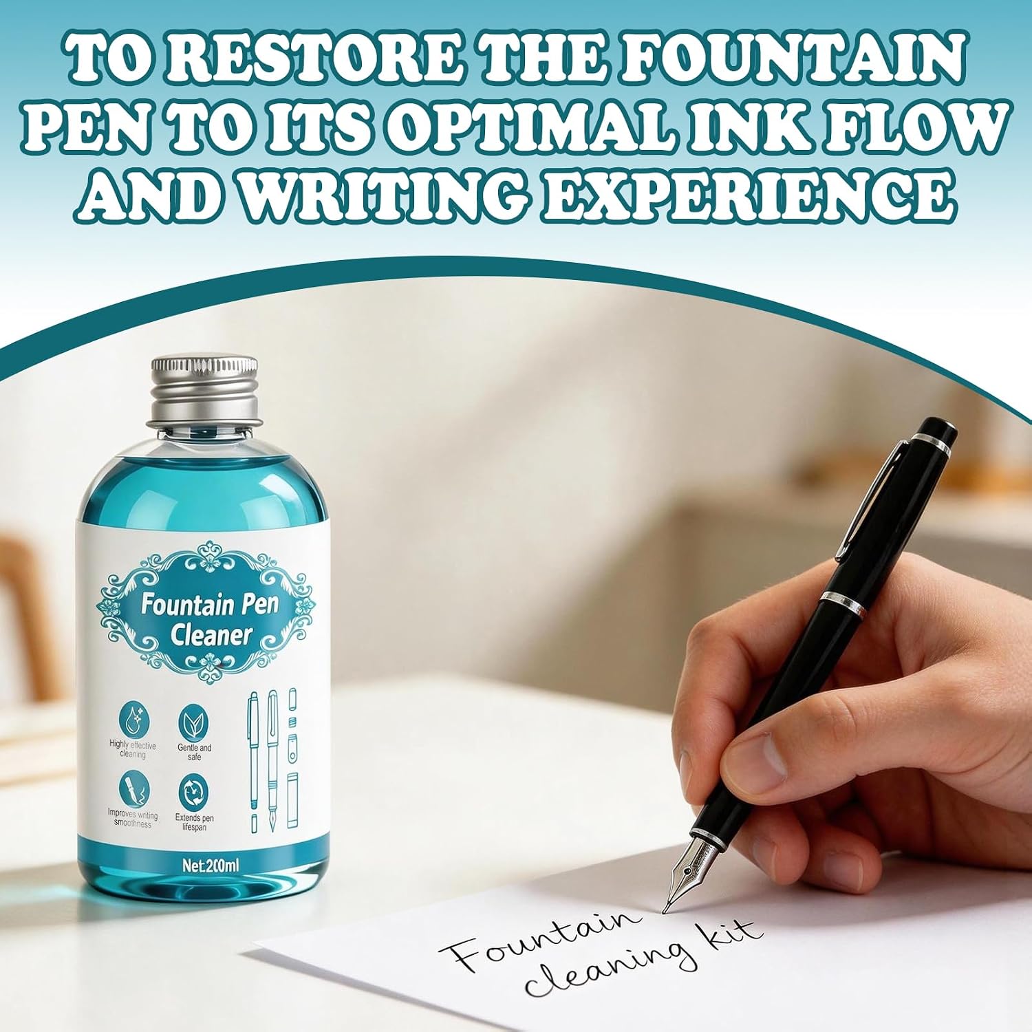 Fountain Pen Cleaner, Fountain Pen Cleaning Kit, Effective Cleaning, 200ml | Full Set of Tools, Powerful and Effective Cleaning, Prevent Clogging, Long-Lasting Care Won't Damage Nib, Extend Pen Lifespan