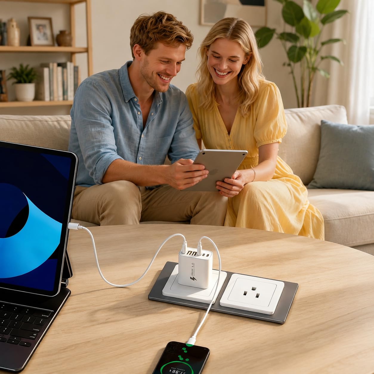 Szybka Ładowarka USB C 50W, Wieloportowy Zasilacz USB C z 5 Portami, Ładowarka Sieciowa Kostka Wtyczka USB Typ C do iPhone 17 16 15 14 13 12 11 Pro Max, Samsung Galaxy S26 S25