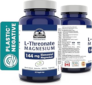 Elemental Magnesium L-Threonate Supplement 144mg 125 Caps - Magtein Magnesium L-Threonate Capsules - Bone Health & Teeth Health - 3rd Party Tested - Formulated & Made in Canada